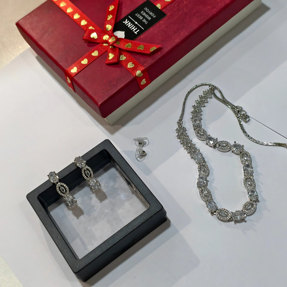 Silver-Plated American Diamond Studded Jewelry Set