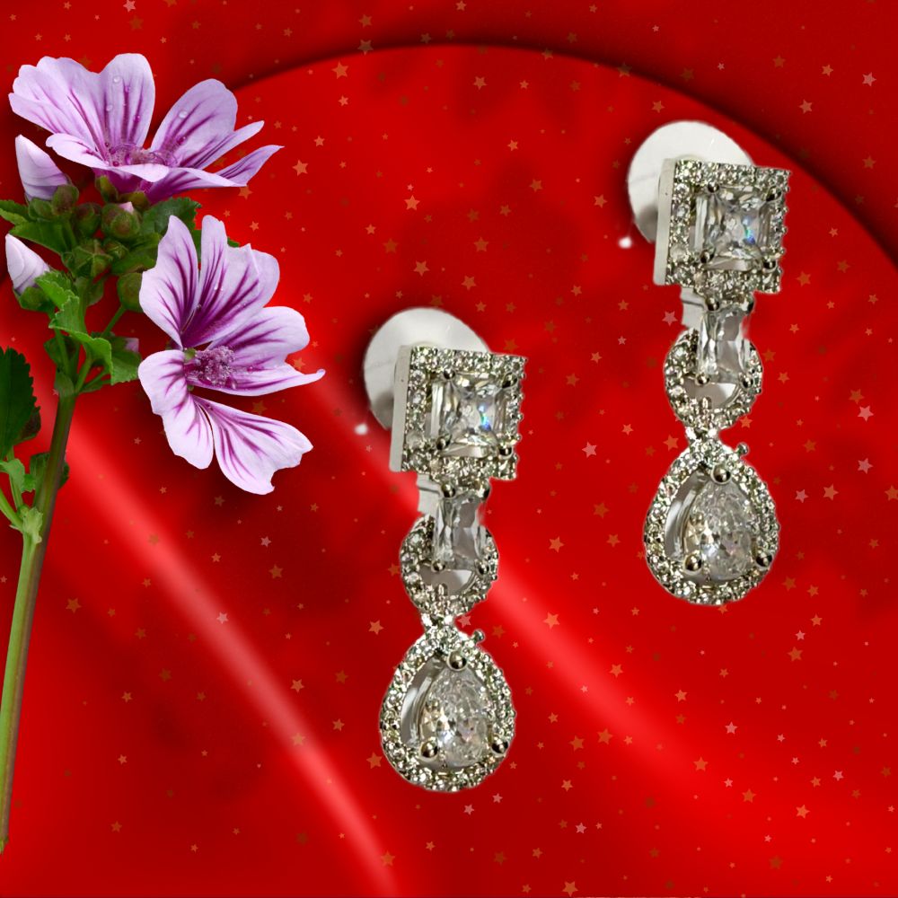Special Rhodium Plated American Diamond Studded Jewellry Set