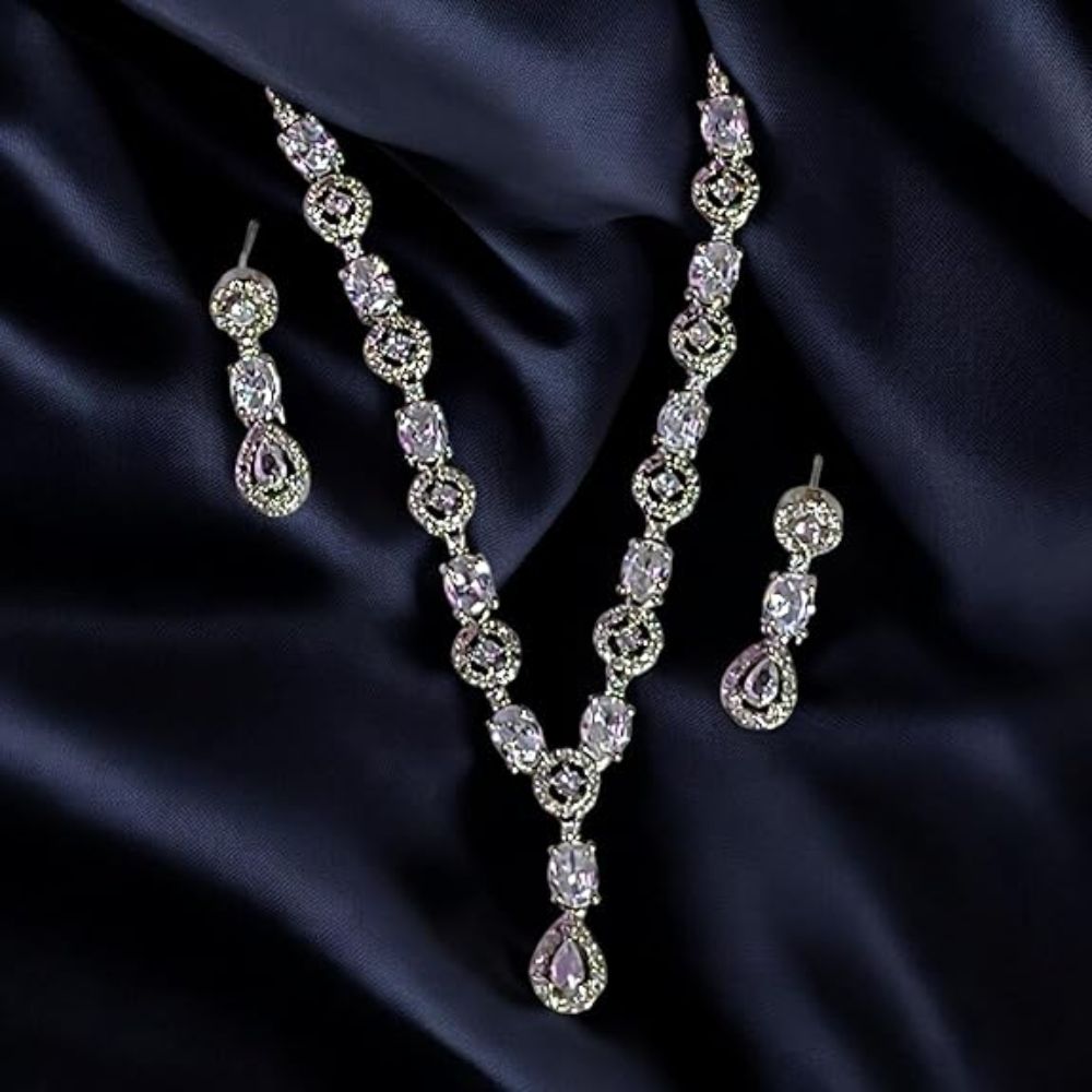 SPECIAL Women Silver Plated AD-Studded Necklace and Earrings