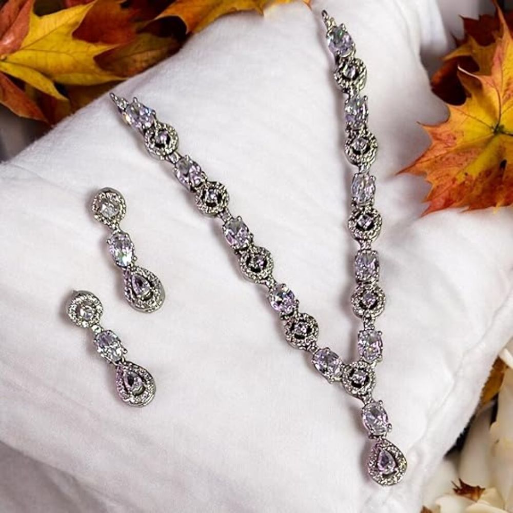 SPECIAL Women Silver Plated AD-Studded Necklace and Earrings