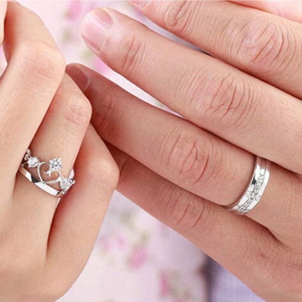 Special Valentines Crown King Queen Silver Plated Cubic Zirconia Ring