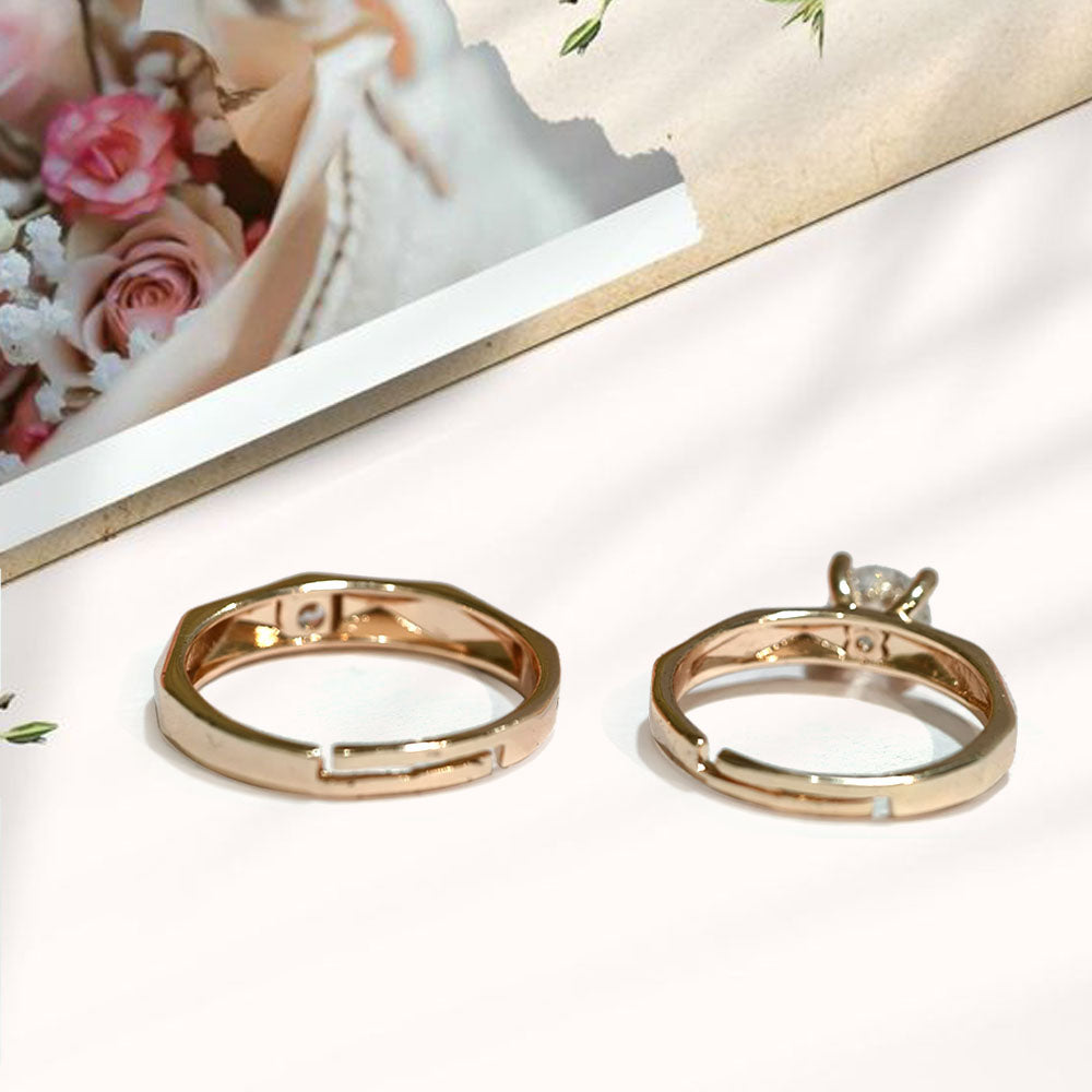 Urbana Rose Gold Plated Solitaire Couple Ring Set