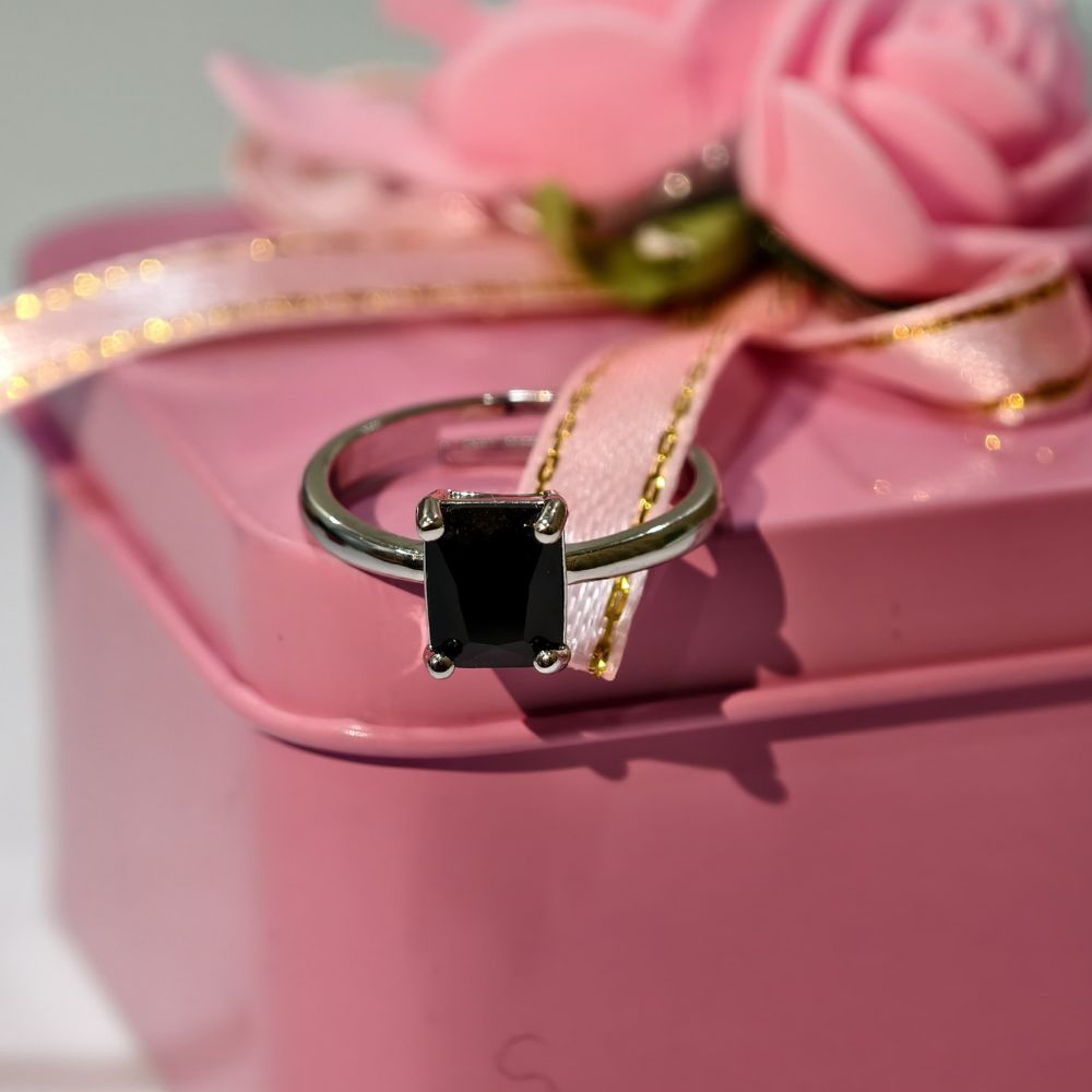 Emerald Cut Black American Diamond Ring for Women