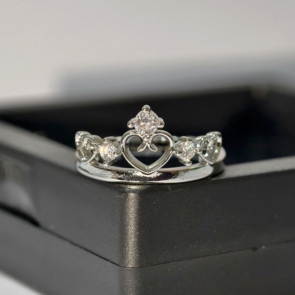 Special Valentines Crown King Queen Silver Plated Cubic Zirconia Ring