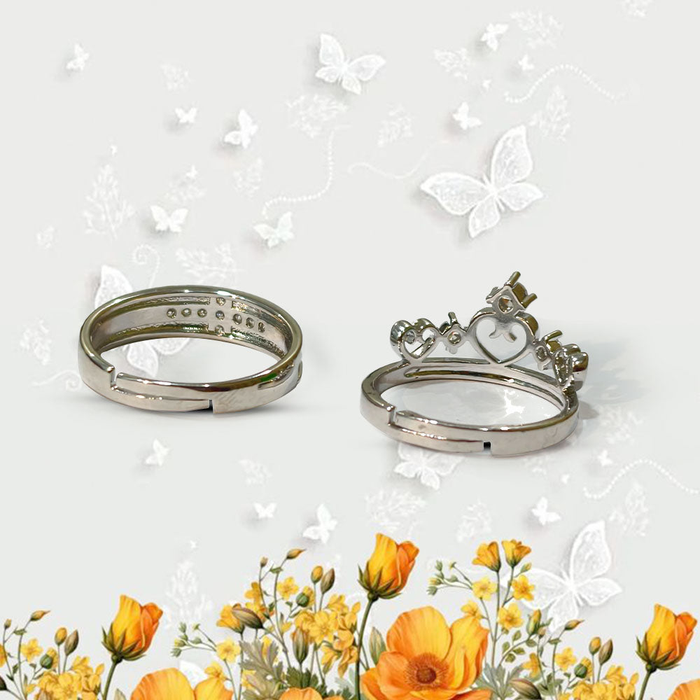 Special Valentines Crown King Queen Silver Plated Cubic Zirconia Ring