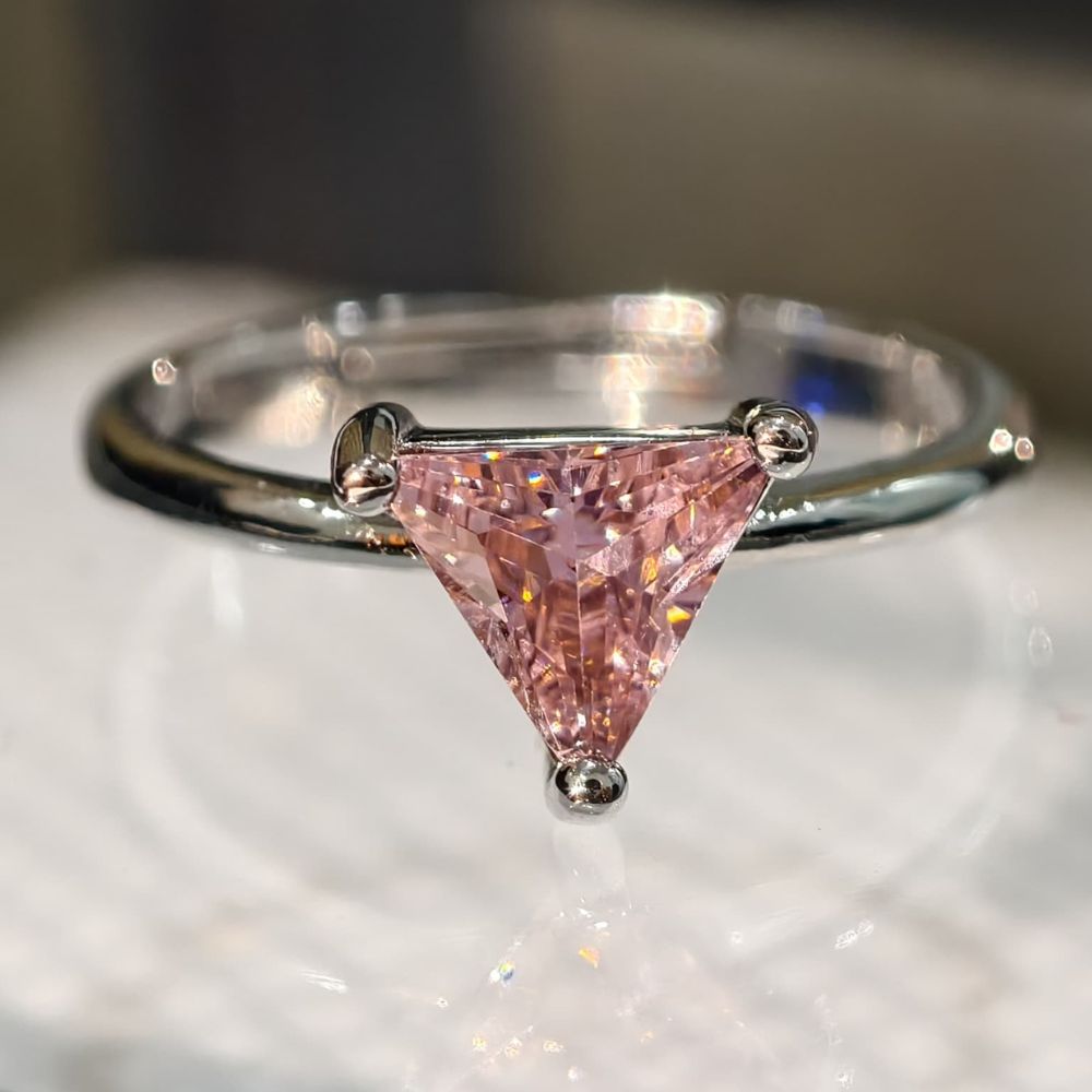 Special pink Color Ring Triangle Shape (American Diamond)