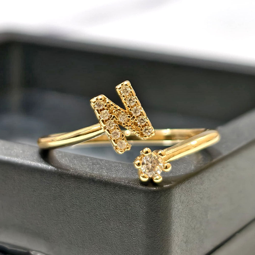 Special Women Zircon Adjustable Ring (N) Letter
