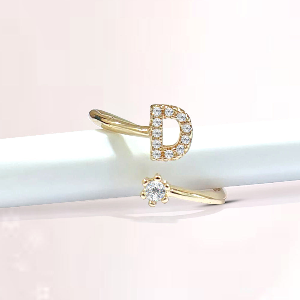 Special Women Zircon Adjustable Ring (D) Letter