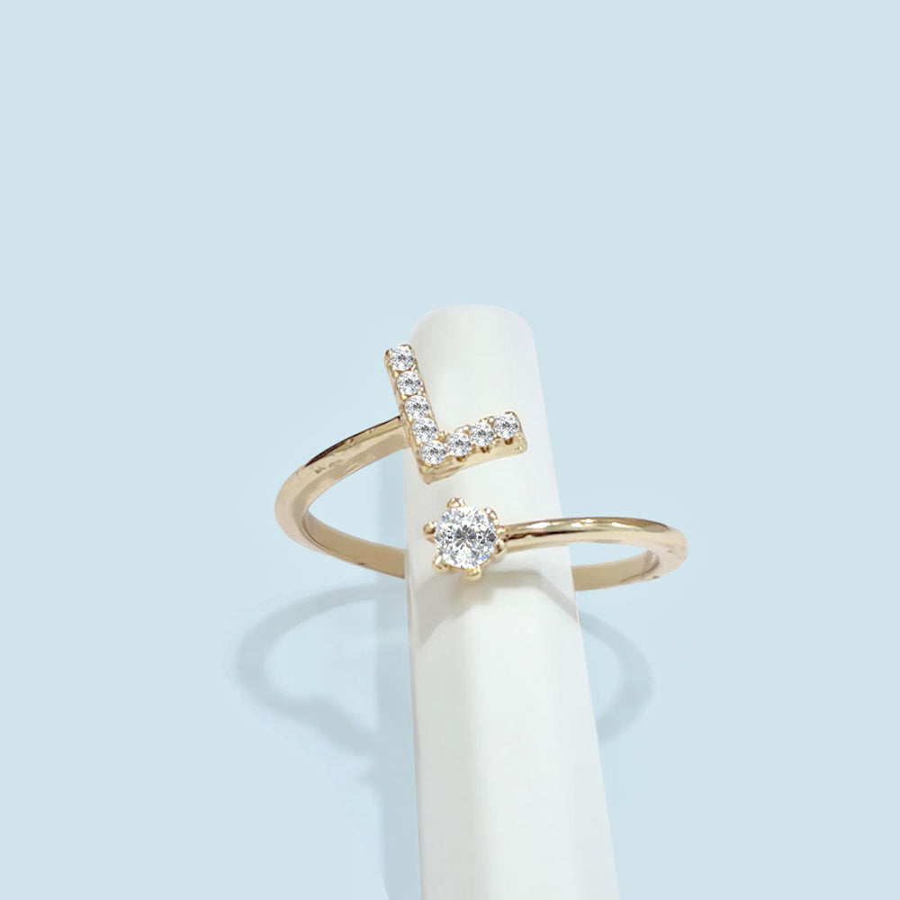 Special Women Zircon Adjustable Ring (L) Letter