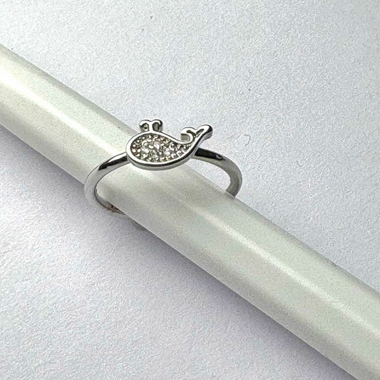 Sparkling Whale Charm Adjustable Ring