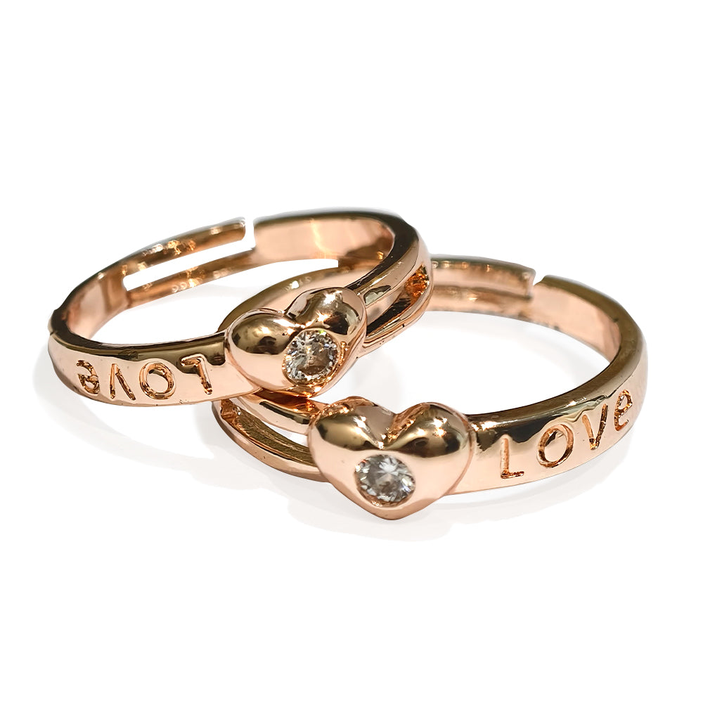 Special Rose Gold Plated Solitaire Couple Ring Set
