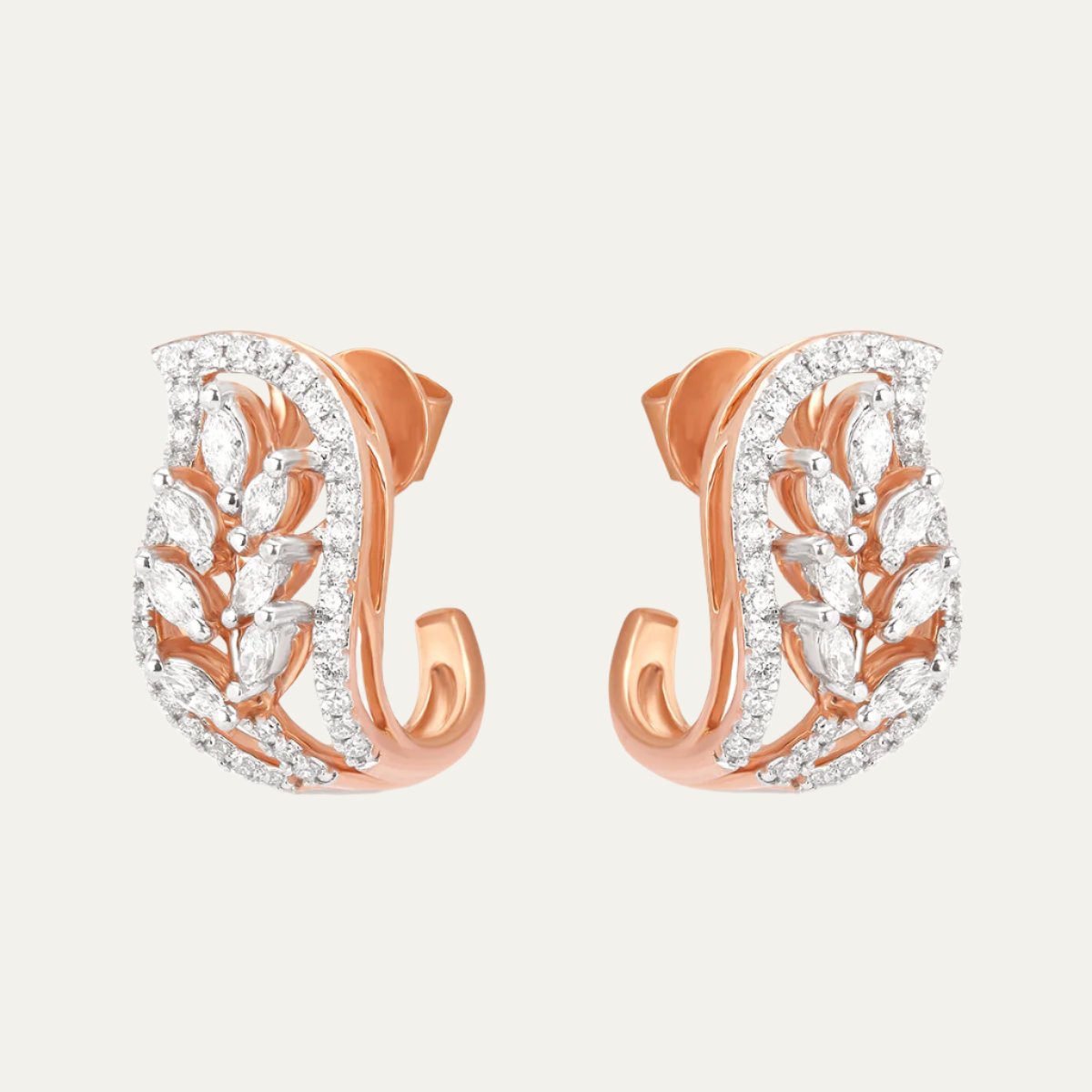 Aukera - Rosy Foliage Whispers - Marquise Leaf J-Hoop Earrings