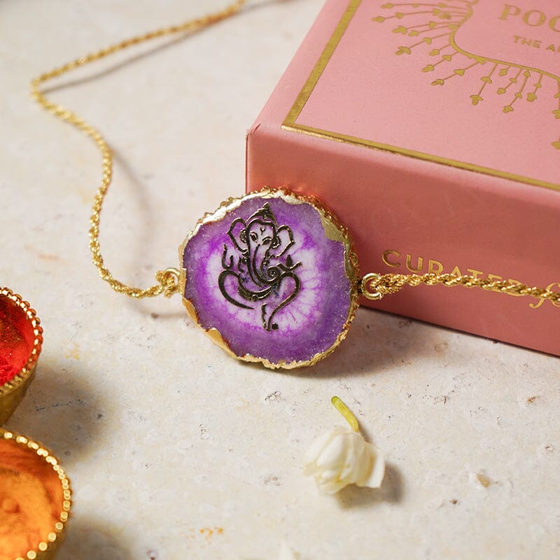Ganesha Pink Agate Stone Rakhi