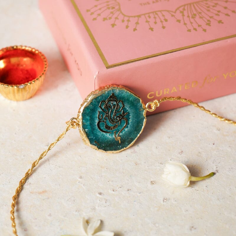 Ganesha Green Agate Stone Rakhi