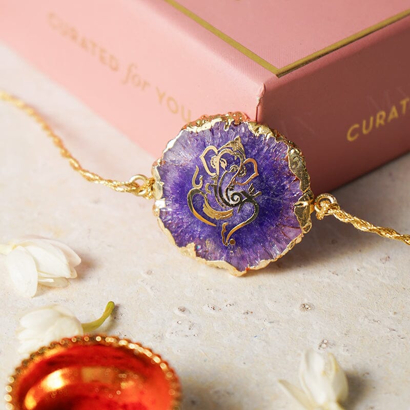 Ganesha Purple Agate Stone Rakhi