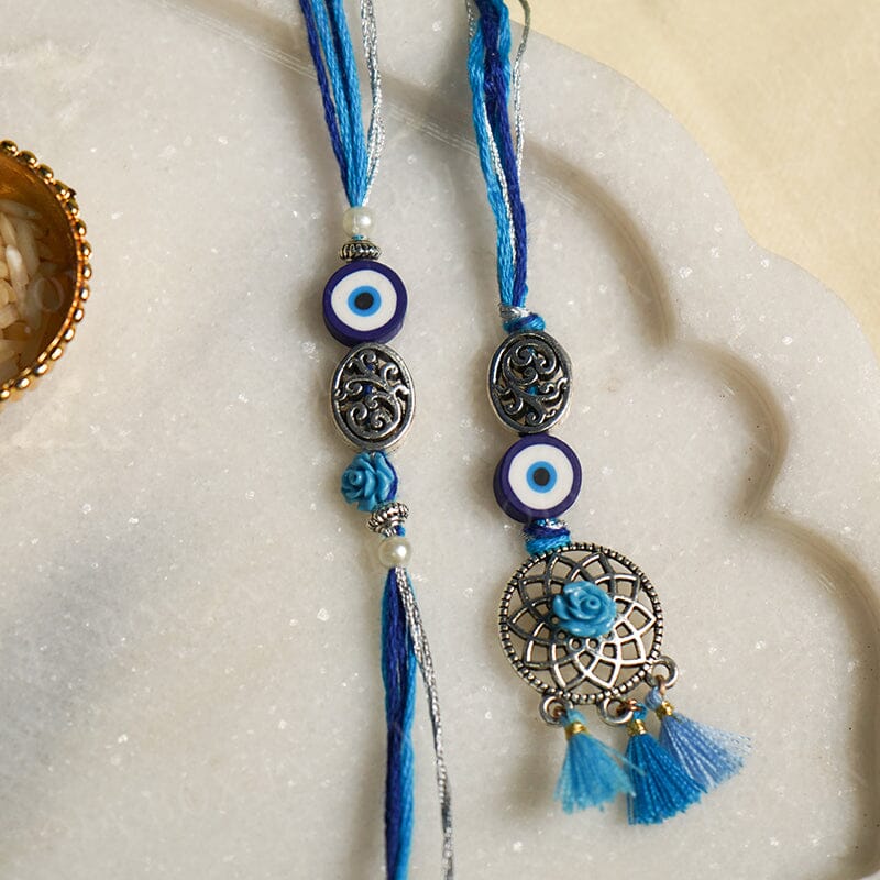 Blue Evil Eye Shell Bhaiya Bhabhi Rakhi