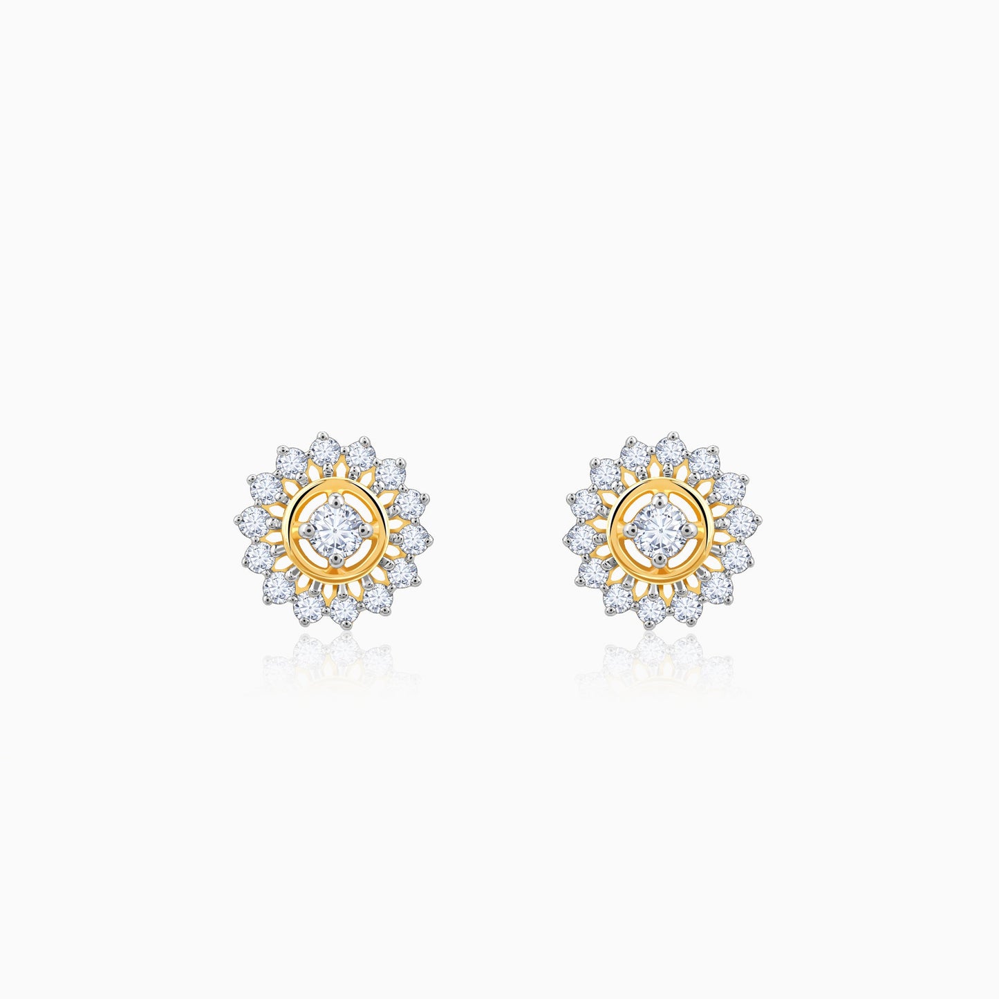 Gold Flower Power Diamond Stud Earrings
