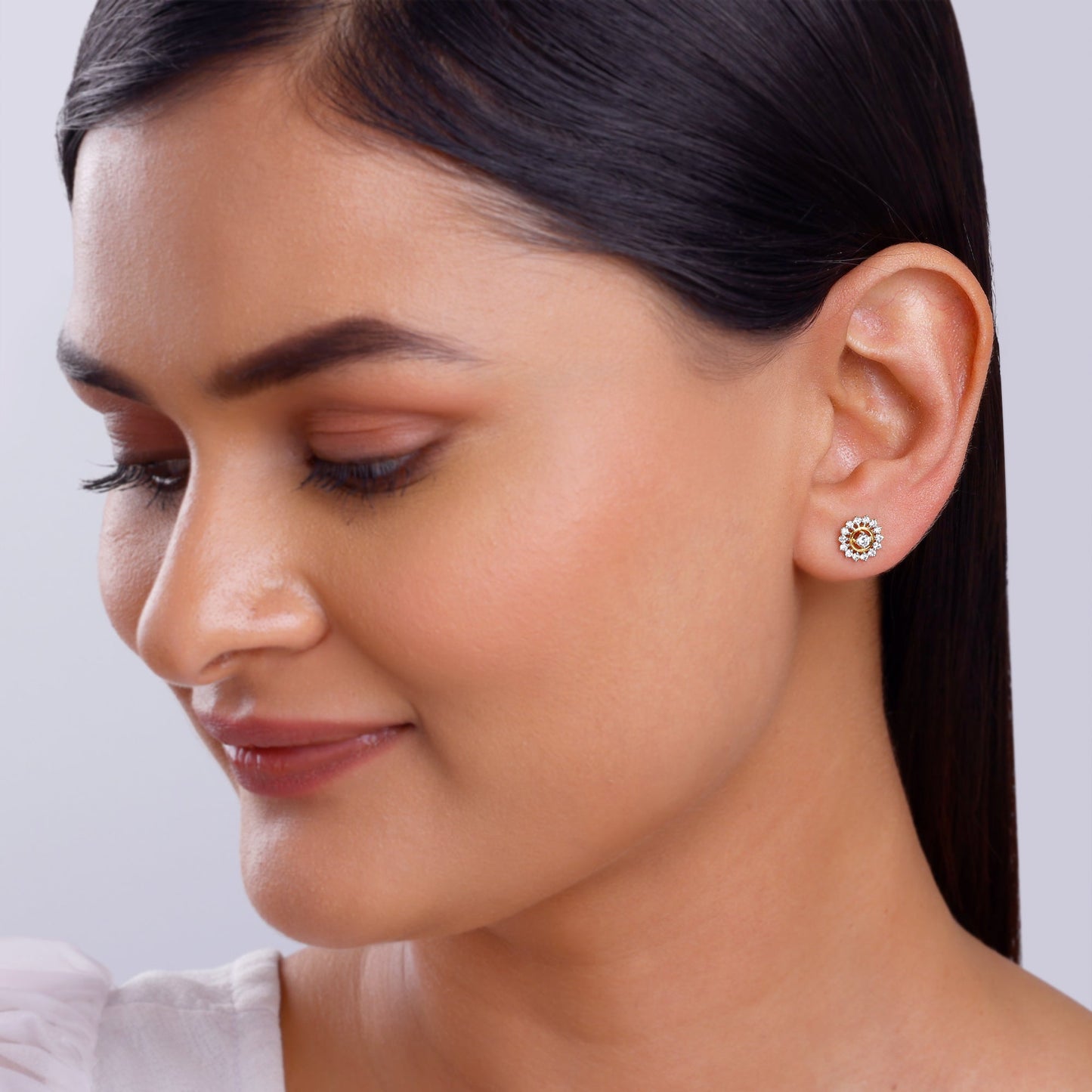 Gold Flower Power Diamond Stud Earrings