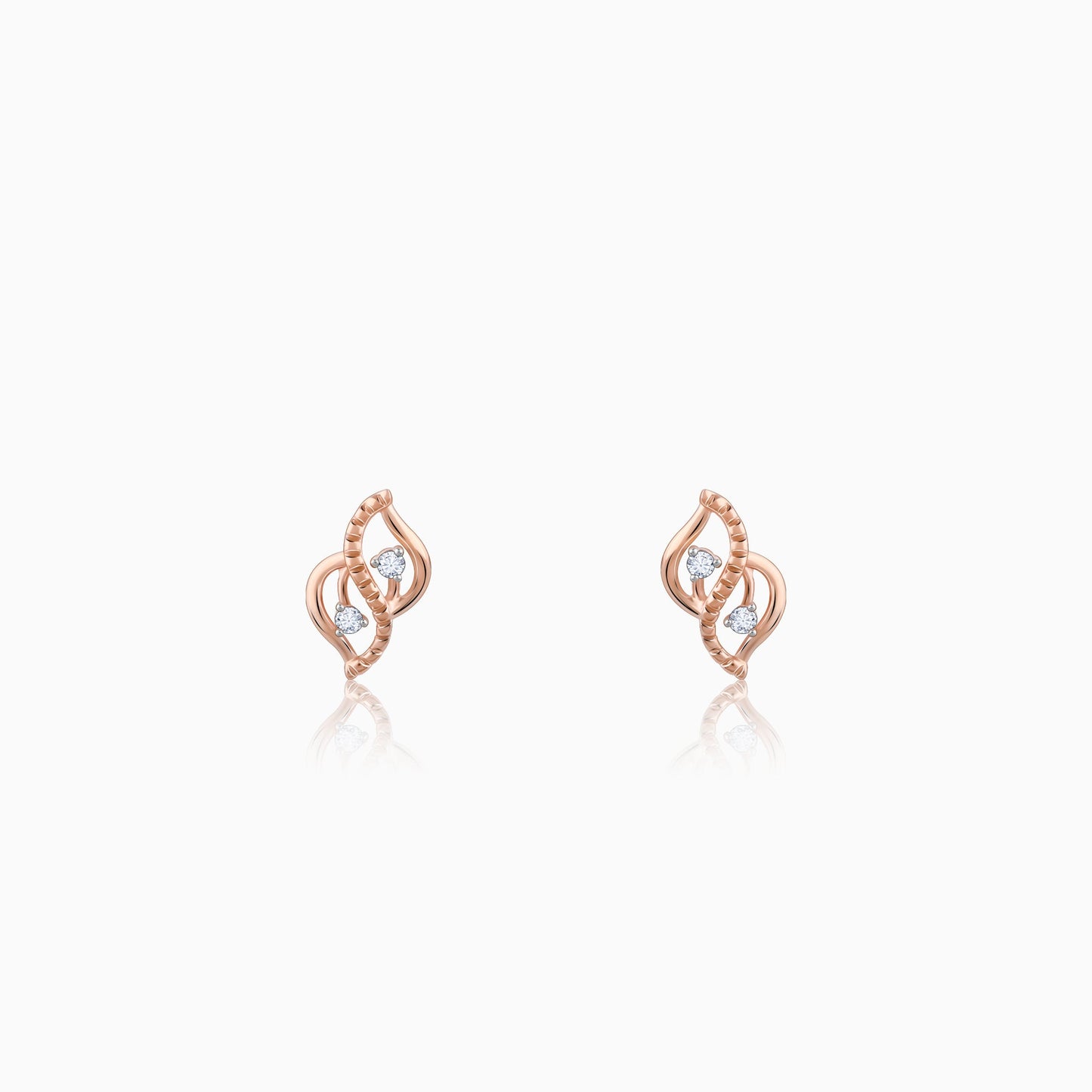 Rose Gold Dual Leaf Diamond Earrings