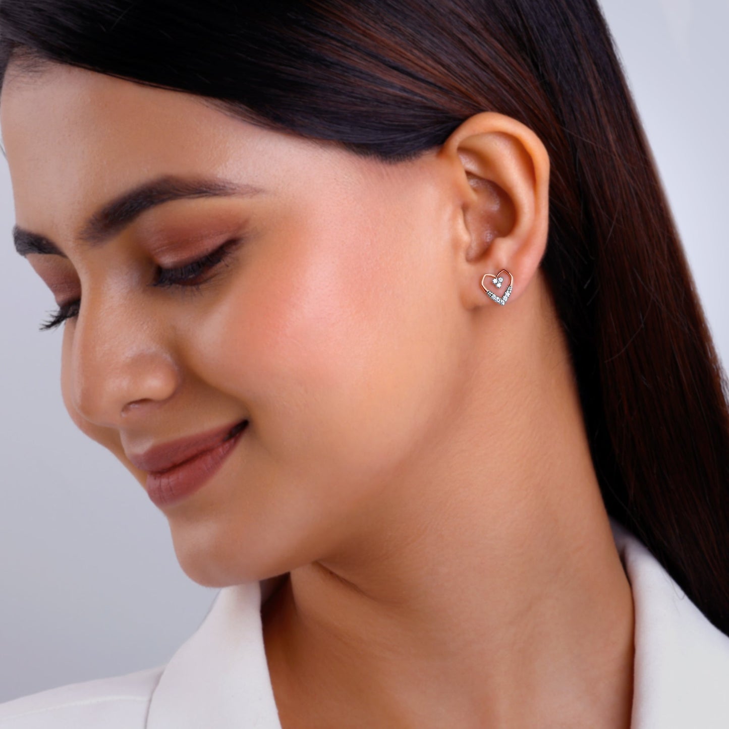 Rose Gold Heart Sculpt Diamond Earrings