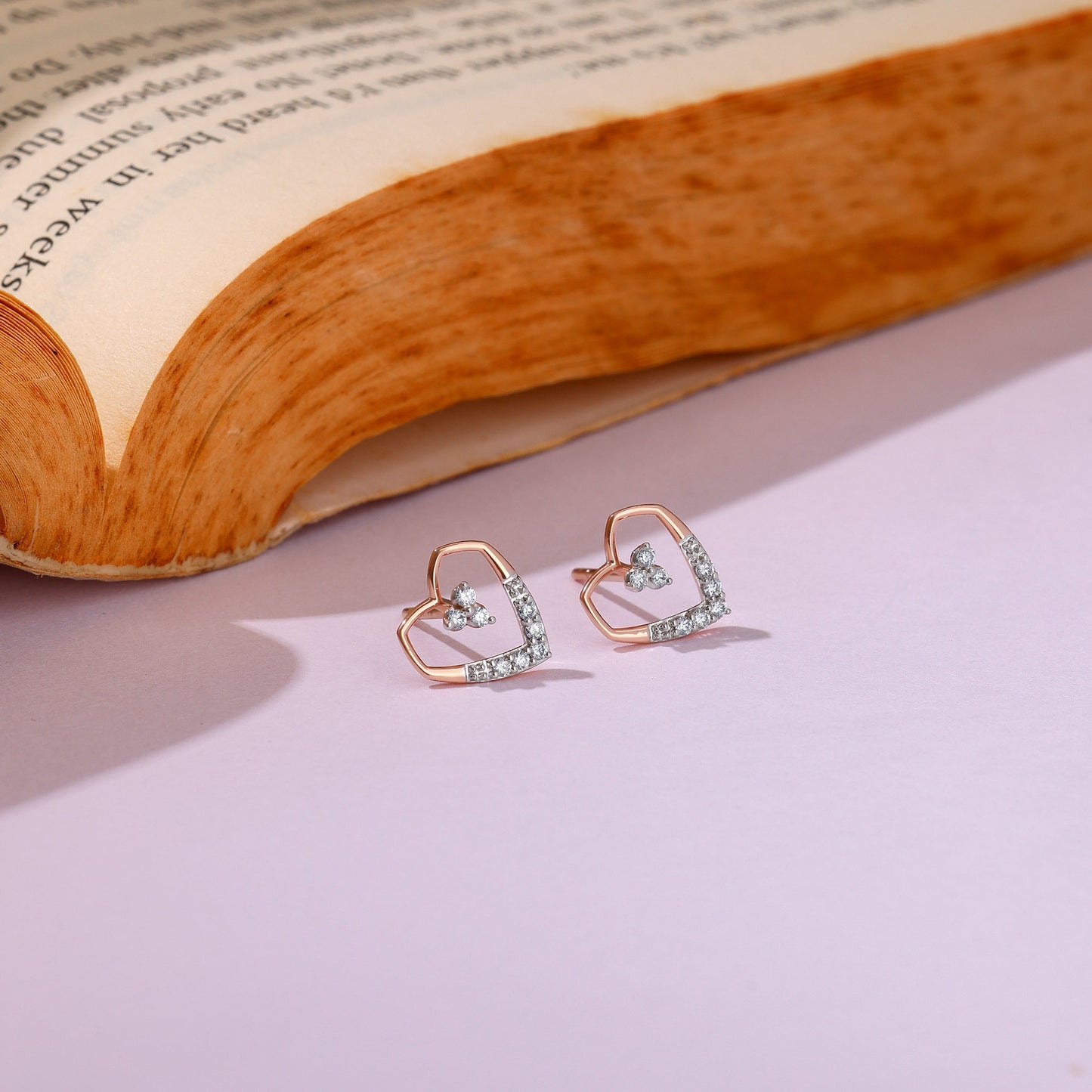 Rose Gold Heart Sculpt Diamond Earrings