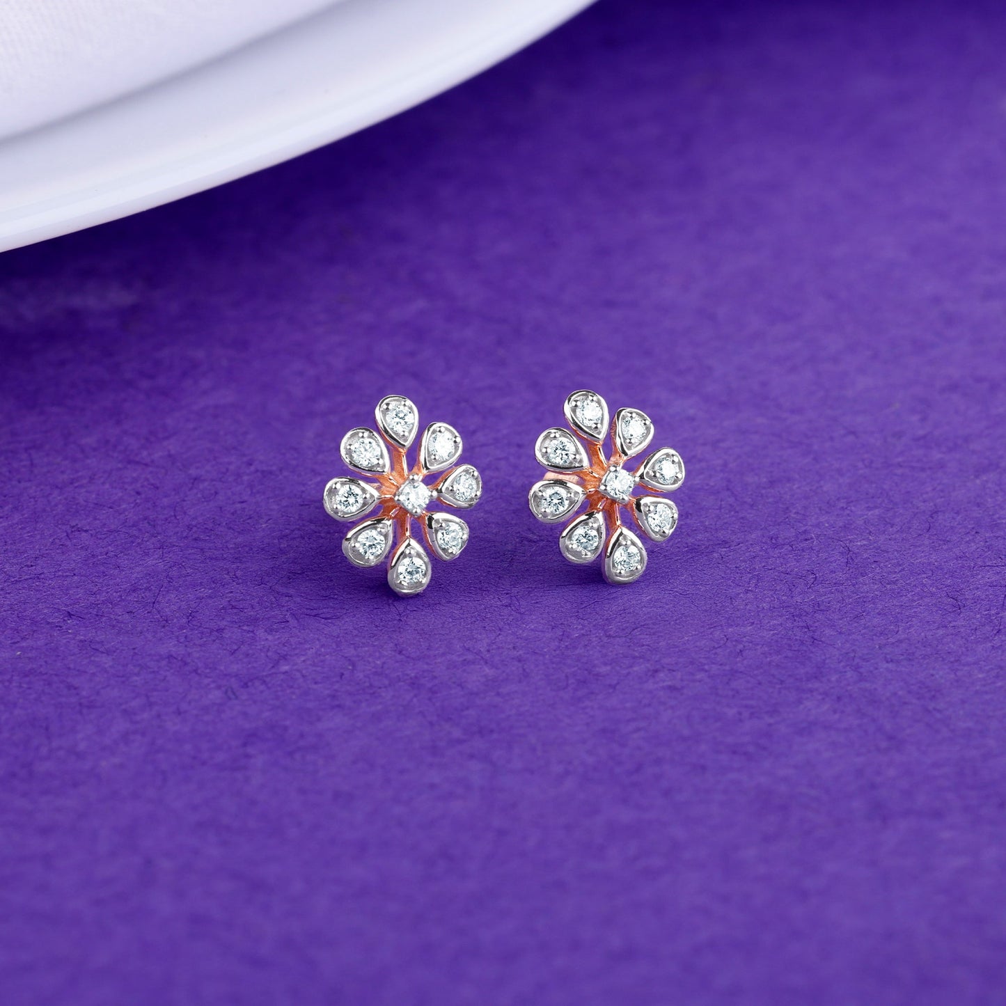 Rose Gold Twinkling Petals Diamond Earrings