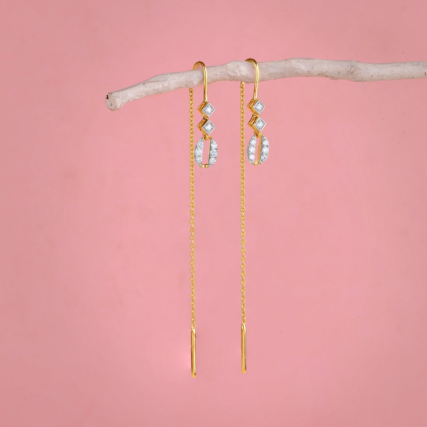 Gold Whispering Sui Dhaga Diamond Earrings