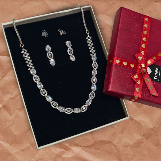 Silver-Plated American Diamond Studded Jewelry Set