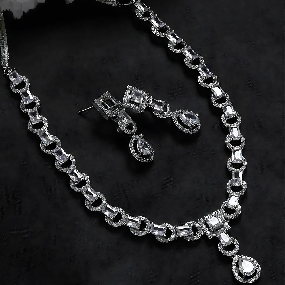 Special Rhodium Plated American Diamond Studded Jewellry Set