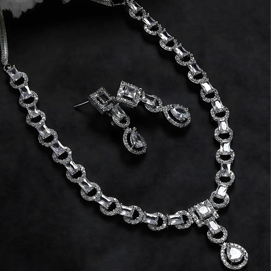 Special Rhodium Plated American Diamond Studded Jewellry Set
