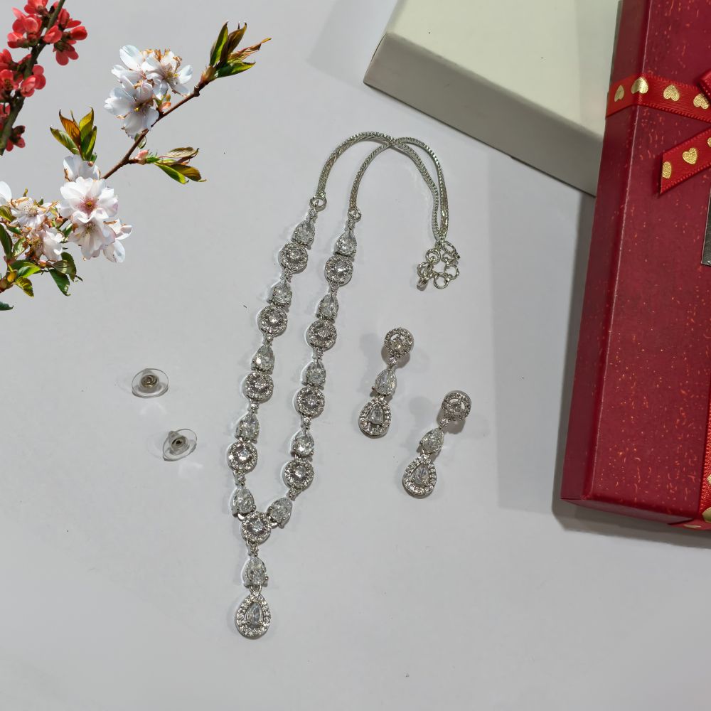 SPECIAL Women Silver Plated AD-Studded Necklace and Earrings