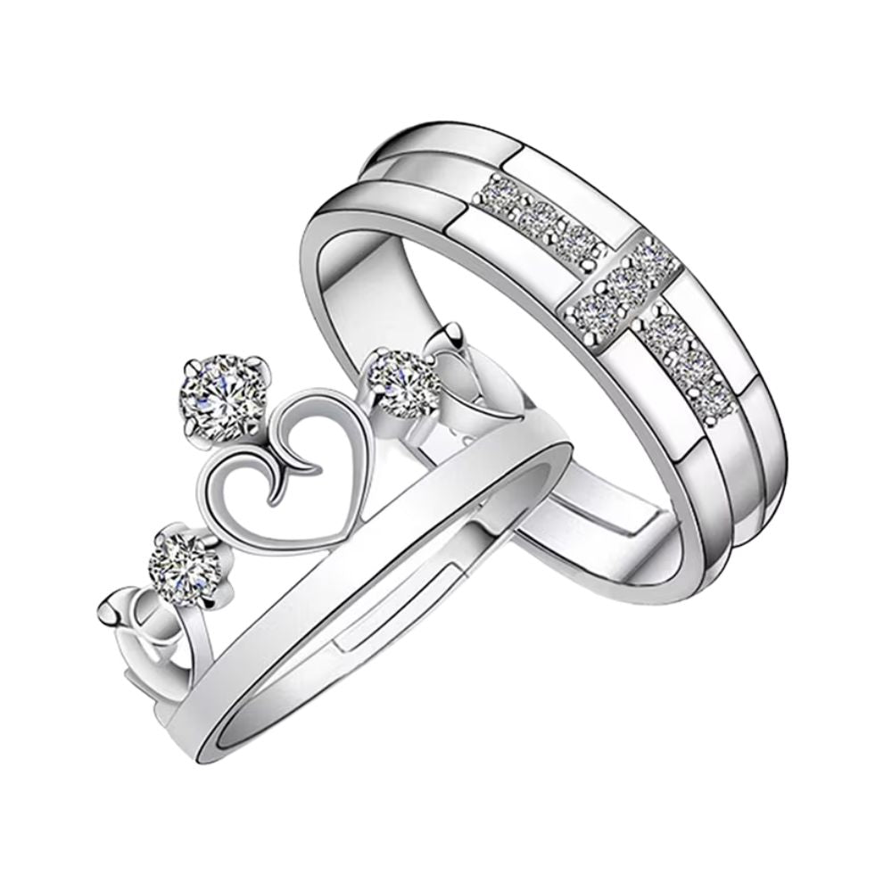 Special Valentines Crown King Queen Silver Plated Cubic Zirconia Ring