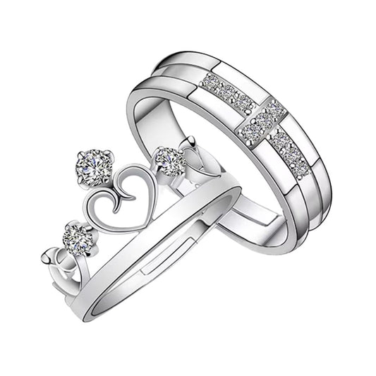 Special Valentines Crown King Queen Silver Plated Cubic Zirconia Ring