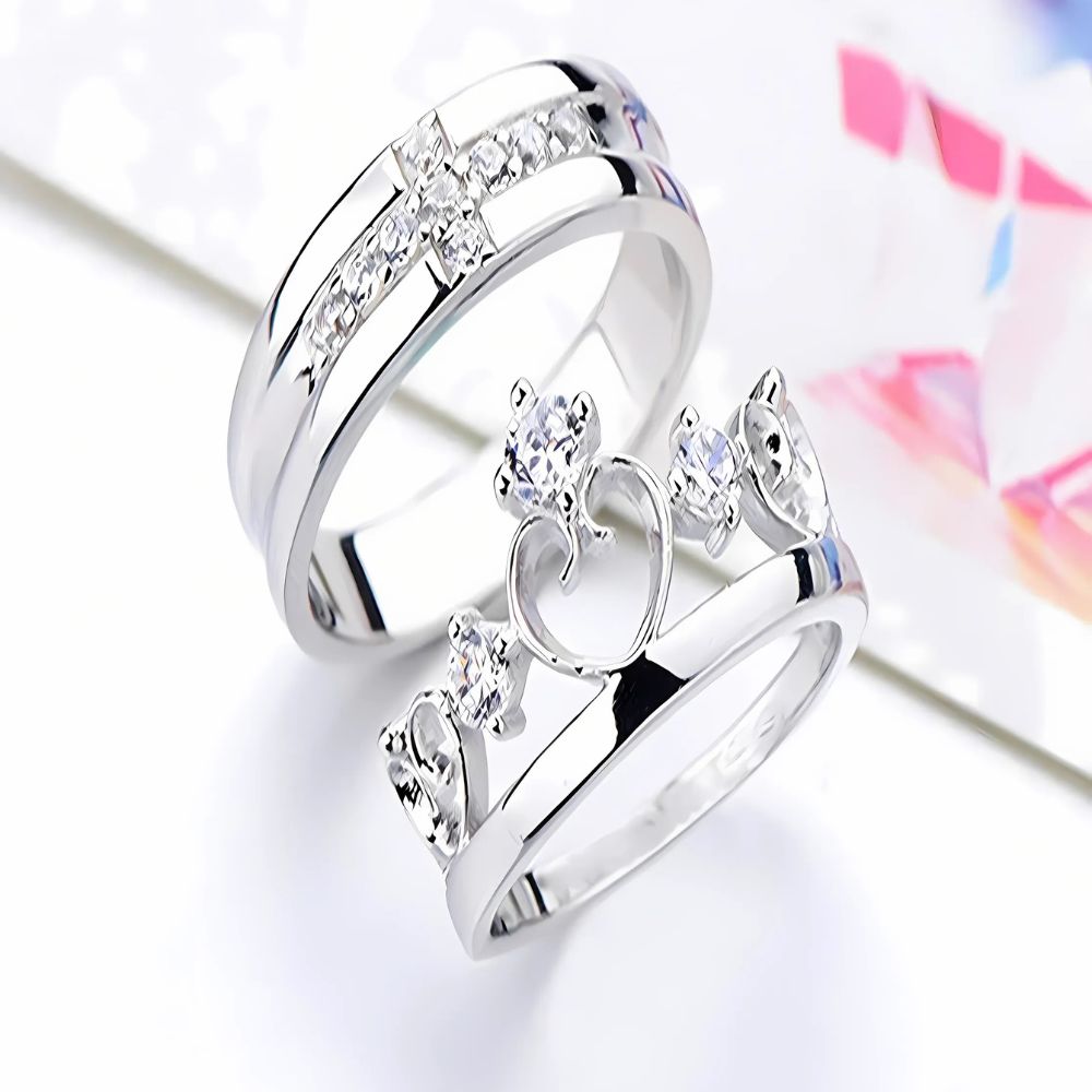 Special Valentines Crown King Queen Silver Plated Cubic Zirconia Ring