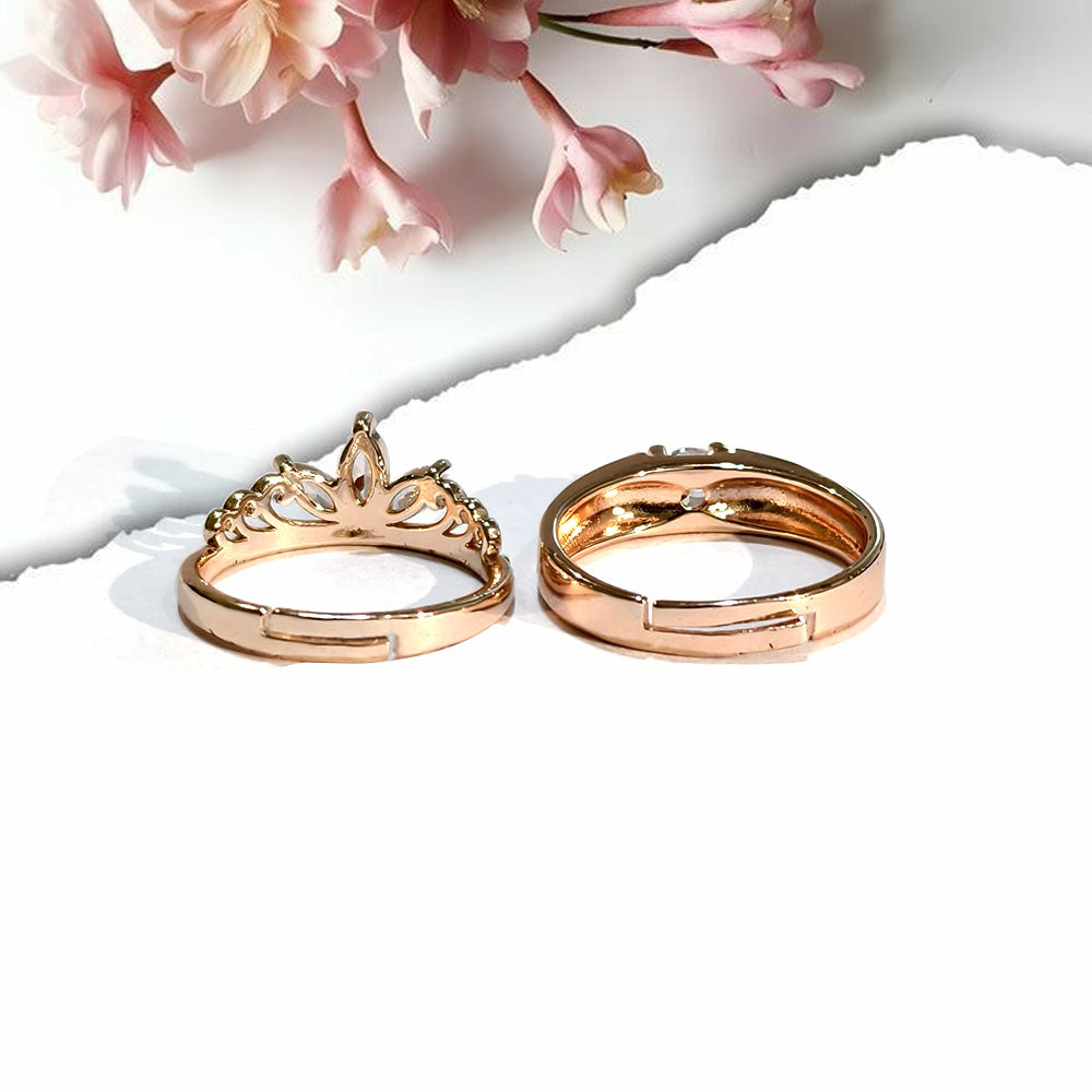 Elegant Rose Gold His & Hers Crown Couple Rings