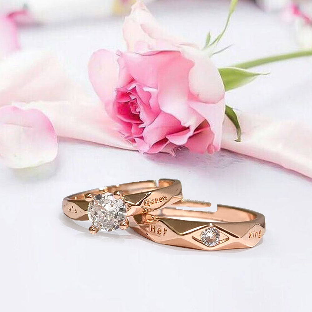 Urbana Rose Gold Plated Solitaire Couple Ring Set