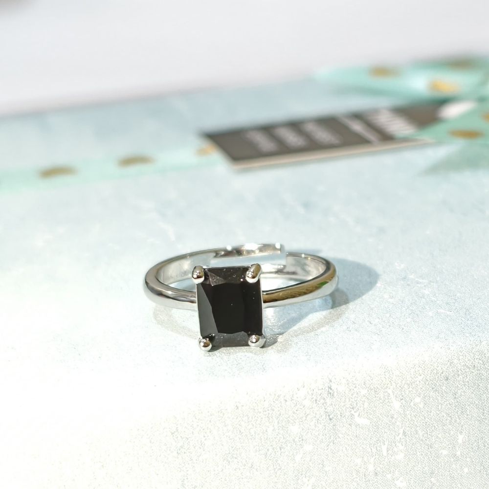 Emerald Cut Black American Diamond Ring for Women