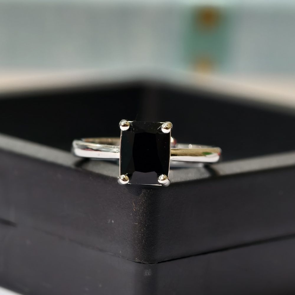 Emerald Cut Black American Diamond Ring for Women
