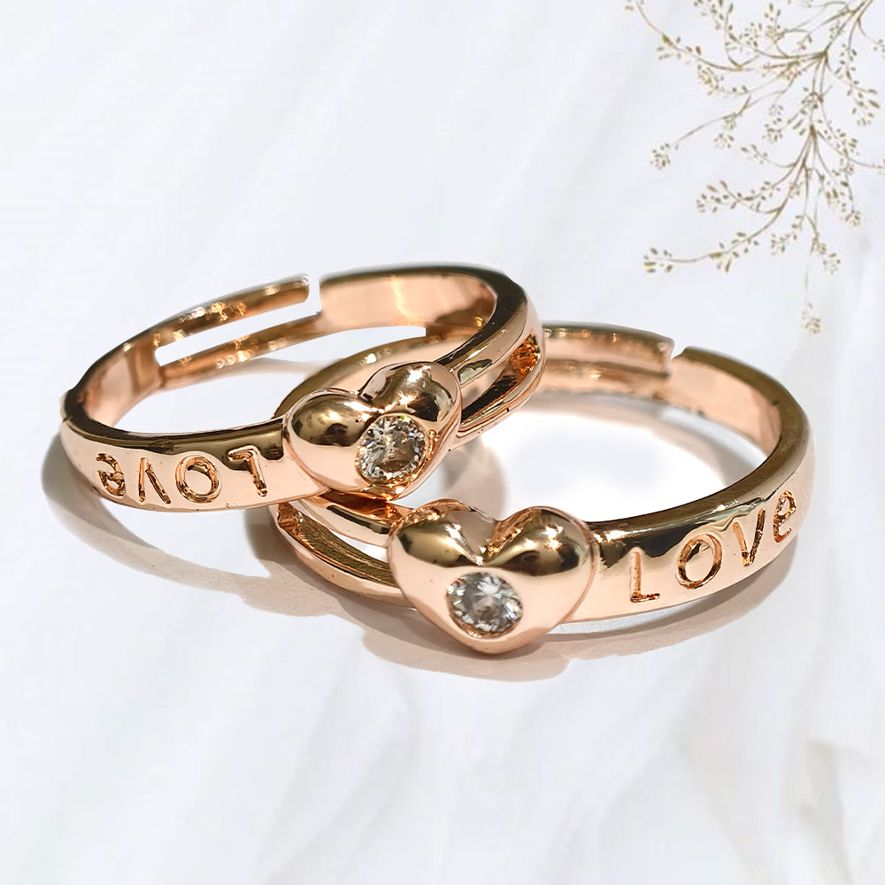 Special Rose Gold Plated Solitaire Couple Ring Set