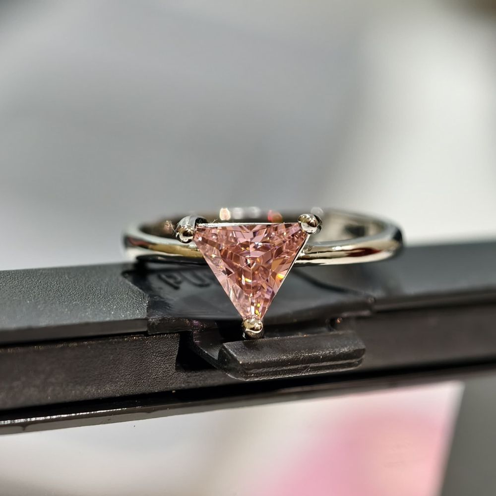 Special pink Color Ring Triangle Shape (American Diamond)