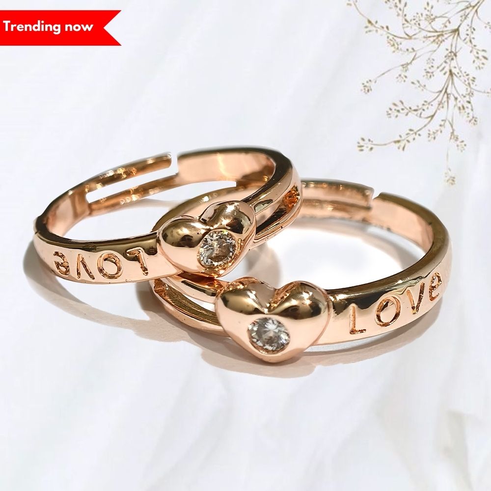Special Rose Gold Plated Solitaire Couple Ring Set