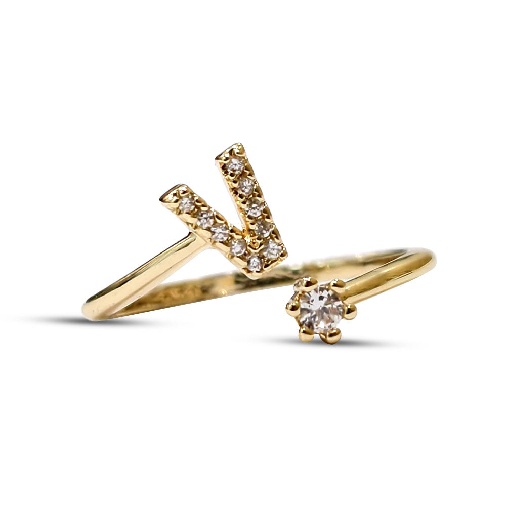 Special Women Zircon Adjustable Ring (V) Letter