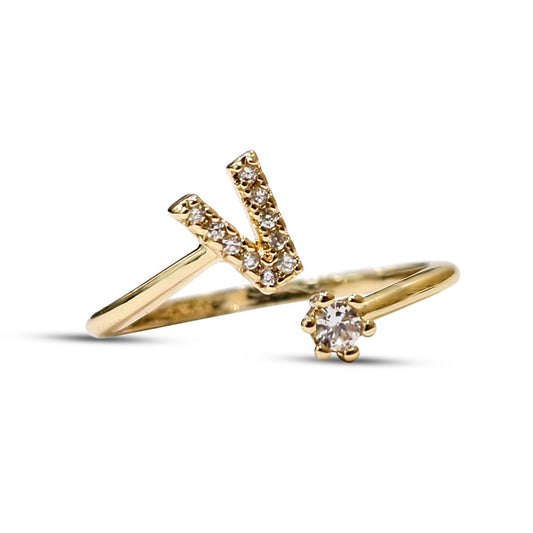 Special Women Zircon Adjustable Ring (V) Letter
