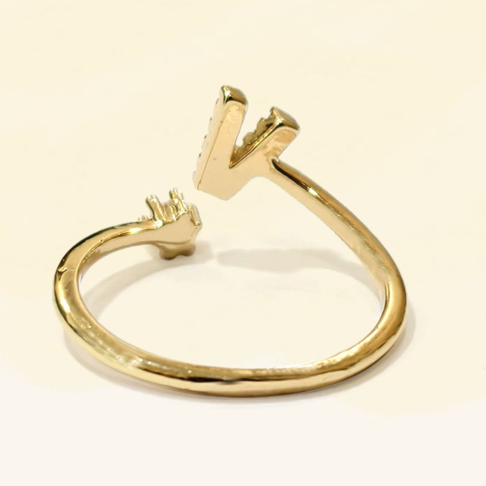 Special Women Zircon Adjustable Ring (V) Letter