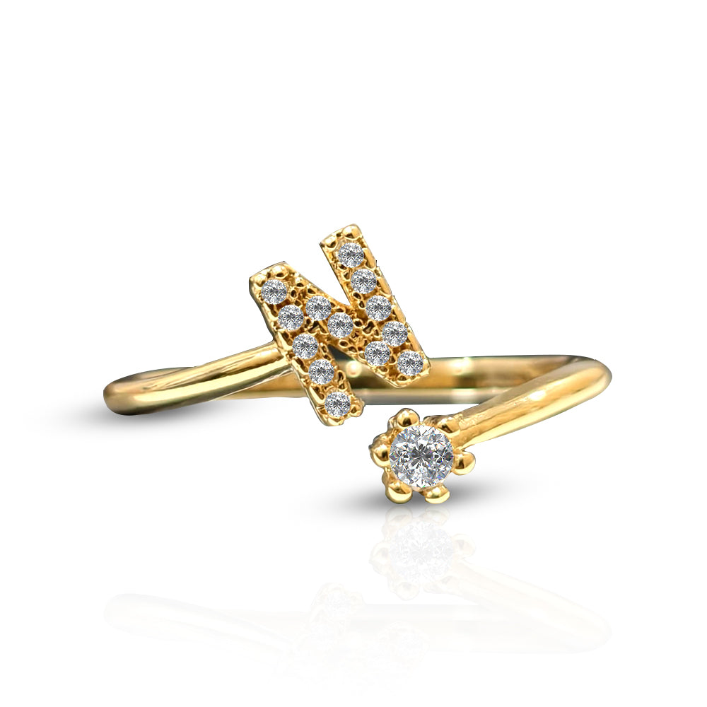 Special Women Zircon Adjustable Ring (N) Letter