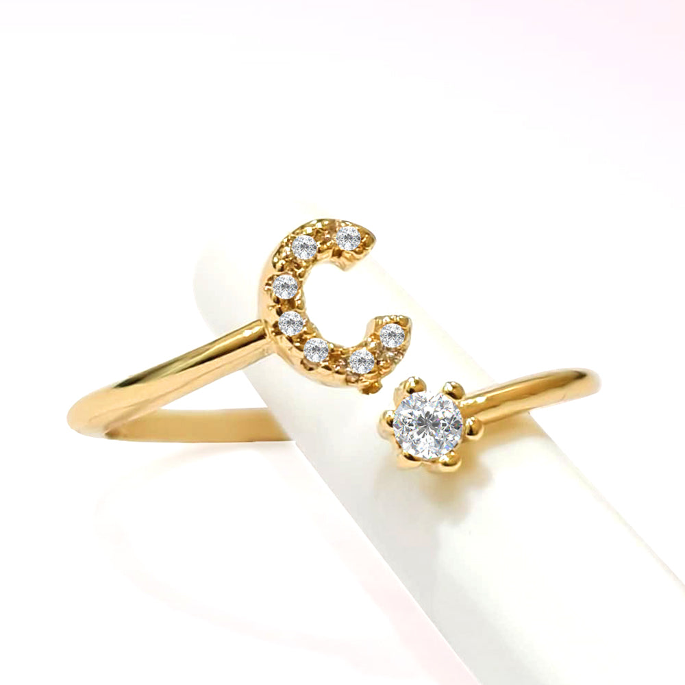 Special Women Zircon Adjustable Ring (C) Letter