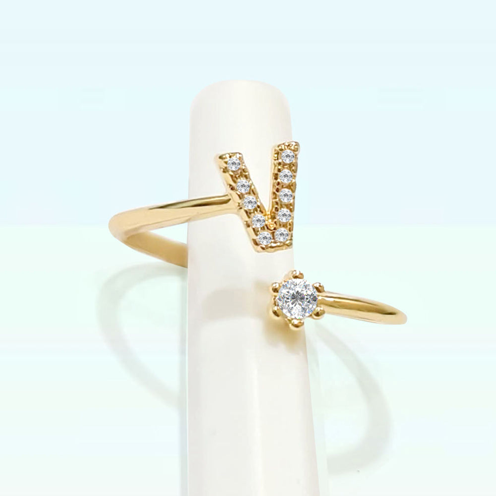 Special Women Zircon Adjustable Ring (V) Letter