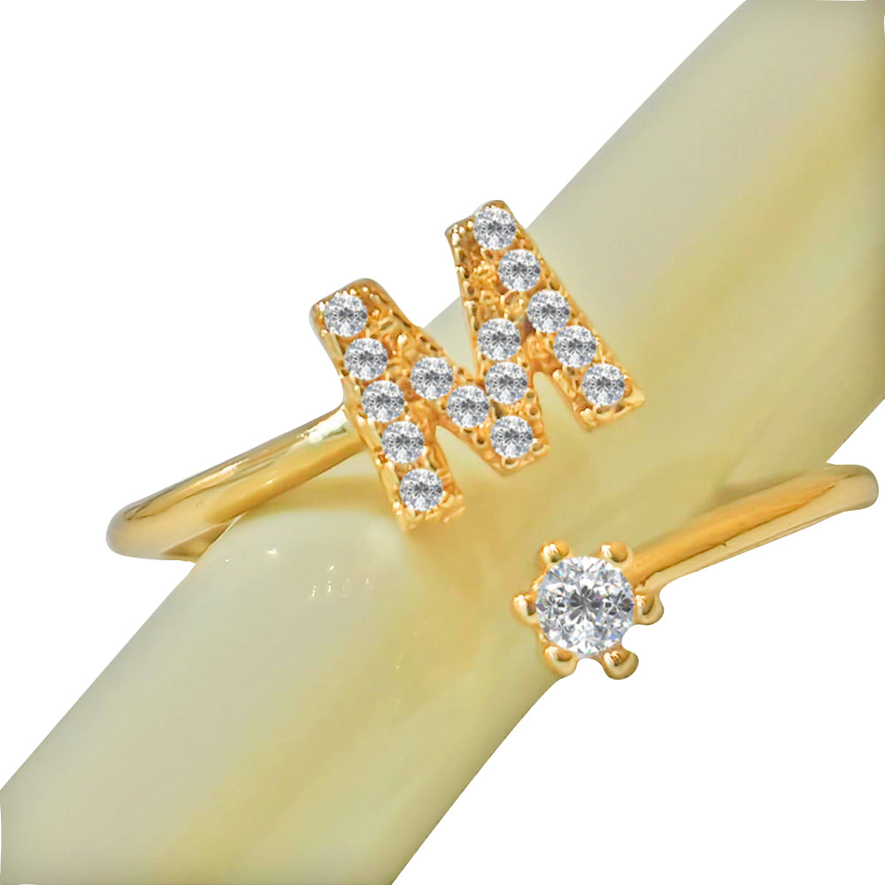 Special Women Zircon Adjustable Ring (M) Letter
