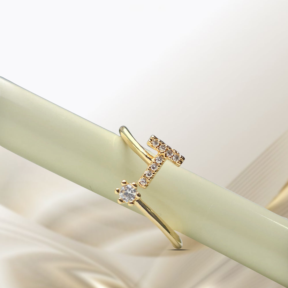 Special Women Zircon Adjustable Ring (T) Letter