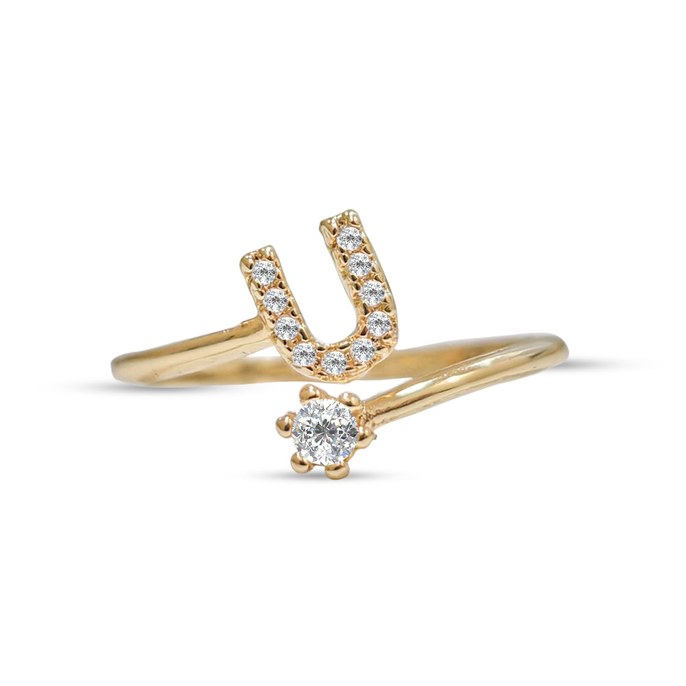Special Women Zircon Adjustable Ring (U) Letter